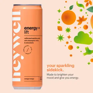 Energy + Lift  Orange Mango Sparkling Water Beverage With Adaptogens, Antioxidants, and Organic Caffeine
