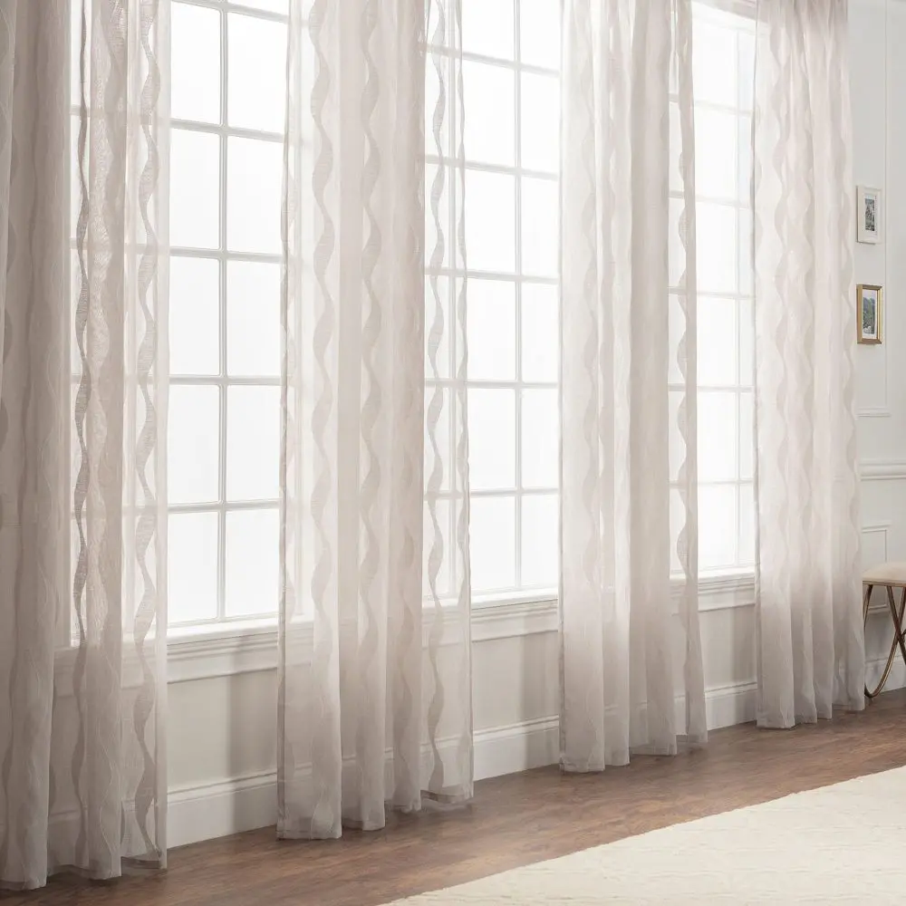 Chanasya 2pk Waves Voile Sheer Window Curtain Panels - Set of 2