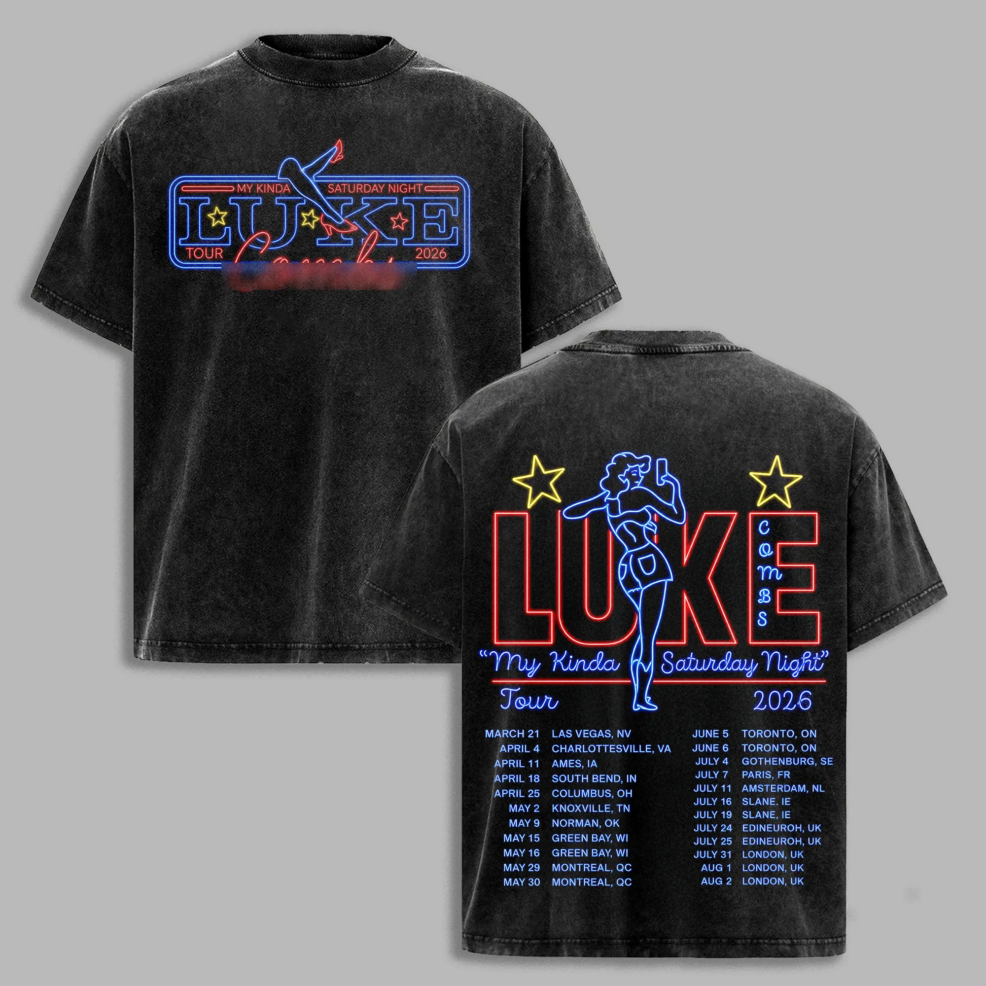 Luke Comp Neon Shirt Tour 2026, My Kinda Saturday Night Tee, Country Concert Shirt, Two Sided Shirt, Unisex Music Fan Gift