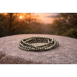 4mm Faceted Natural Pyrite Crystal Stone Energy Bracelet