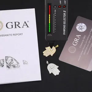S925 Silver Synthetic Moissanite Hamsa Hand Pendant Necklace High End Clavicle Chain