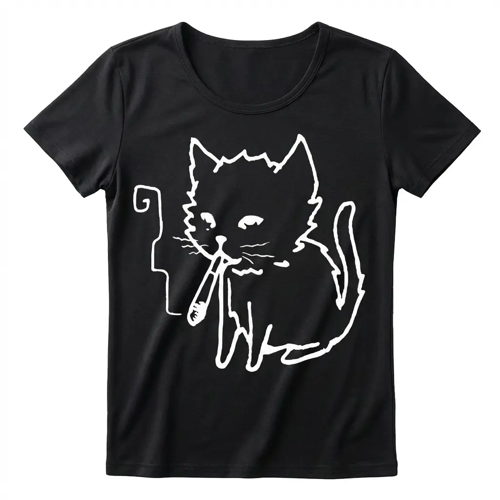 Cat Shirt Aesthetic Graphic Tee Women Minimalist Line Art Cat with Paintbrush Lazy Artist Cat Design Relaxed Fit Trendy Top Gift for Cat Lovers Artist Soft Tee