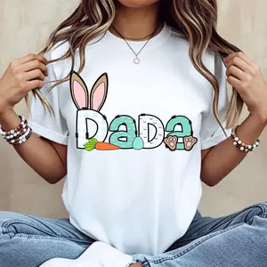 Dada Easter Bunny T-Shirt | Cute Bunny Ears Dada Graphic Tee | Easter Dad Gift | Carrot Egg Bunny Paw Print Shirt | Family Easter Casual Streetwear