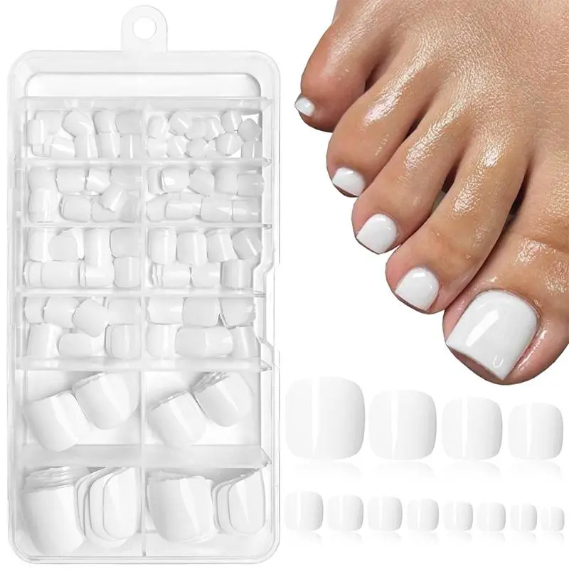 Glossy False Toenails, False Toenail Extensions, 120 Pcs Full-Cover Short Square Press-On Acrylic Toe Nails, Artificial Pedicure Tips Nail Extension Kit, Fake Nails, DIY Nails for Women & Girls