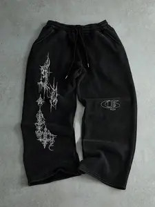 Men's Gothic Print Sweatpants, Casual Long Pants for Fall & Winter, Trendy Graphic Design, Fitted Style, Comfortable Daily Wear, Casual Comfy Sweatpants