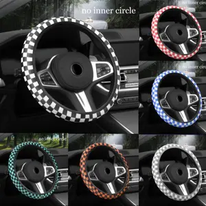 Universal Car Steering Wheel Cover, Anti-Slip Design for Safe Grip, Fits All Male & Female Drivers, Checkered Pattern, No Inner Ring, Car Accessories