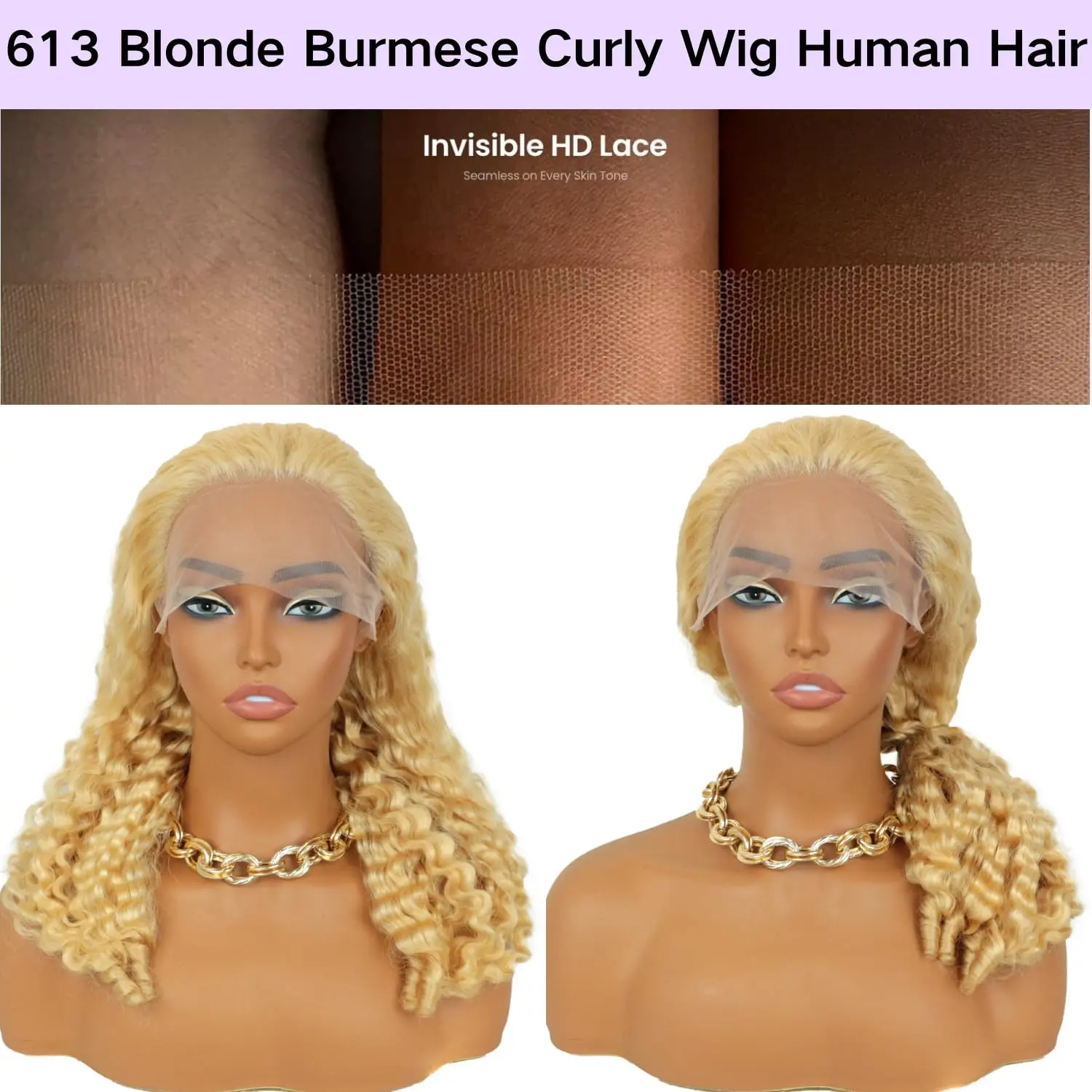 HC 13x6 613 Blonde Burmese Curly Wig Human Hair for Women HD 