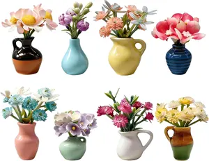 8 Pack Cute Ceramic Mini Vase Fridge Magnets, Magnetic Vase Decor with Artificial Flowers for Whiteboard Locker Office Home, Ideal Gift Set