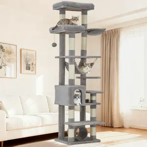 [FLASH SALE] Garvee Multi-Level Cat Tree with Condo, 74" Tall Cat Tower with 11 Scratching Posts, Hammock, Tunnel, Large Top Perches & Anti-tip Kit, Indoor Cat Furniture for Large Cats, Light Gray