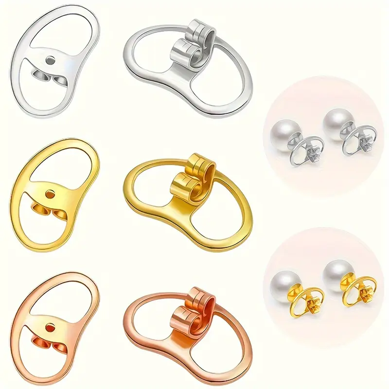 Copper Metal Earring Lifters (4/10pcs) - Hypoallergenic Adjustable Crown Backings, Jewelry DIY Supports for Droopy Ears & Heavy Earrings, Earring Backings Jewelry Findings