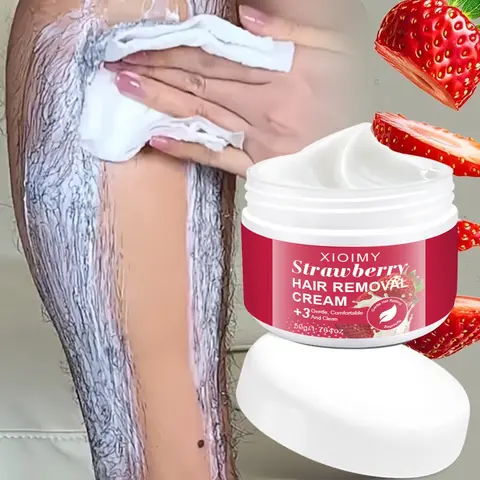 Strawberry Fast-Acting Hair Removal Cream, Gentle Formula with No Irritation, Pain-Free Complete Hair Removal for Chest, Legs and Arms, Home Hair Removal, Depilatory Cream