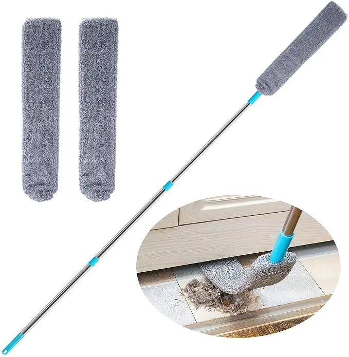 Extendable Microfiber Duster with 2 Replacement Sleeves, Bendable Washable Household Duster for Ceiling Fan, High Corner Cleaning