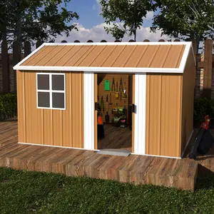 12x8 FT Heavy-Duty Metal Storage Shed with Windows Lockable Door & Ventilation Weatherproof Outdoor Garden Shed for Backyard Lawn Tool Organization All-Steel Build Durable Galvanized Steel Construction - Shelf