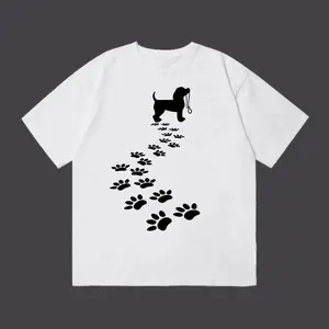 Women's Casual Short Sleeve T-Shirt with Dog Silhouette & Paw Print Graphic - Soft Pink Round Neck Summer Top, women oversized tshirt