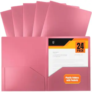Heavyweight Plastic 2 Pocket Portfolio Folder, Letter Size Poly Folders, 24 Pack ()