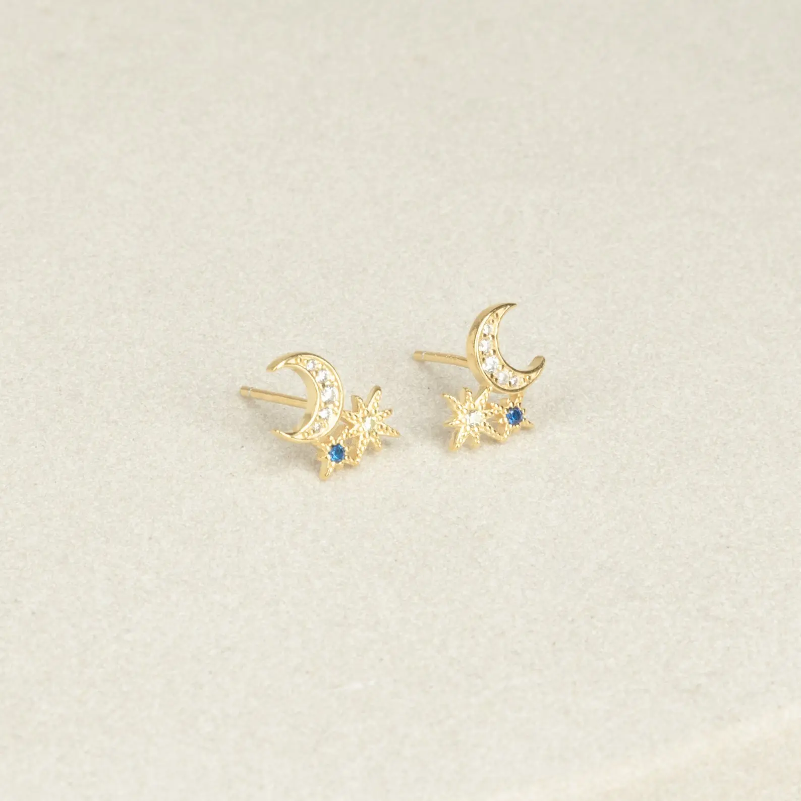 Aeon Studs by Caitlyn Minimalist - Moon and Star Diamond Stud Earrings - Celestial Jewelry - Gift for Her