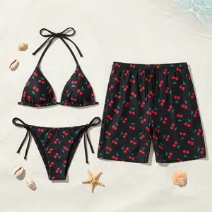 [HOT SUMMER 2026] Sweet Cherry Matching Couple Swimwear Set – Stylish Bikini & Men’s Swim Trunks, Summer Beach Vacation Outfit