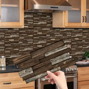 12/24/48PCS (XY-HTP105) Dark Brown Wood Grain Tile Stickers Wall Decal Decorative Wall Sticker | Self-Adhesive PVC Kitchen Decor