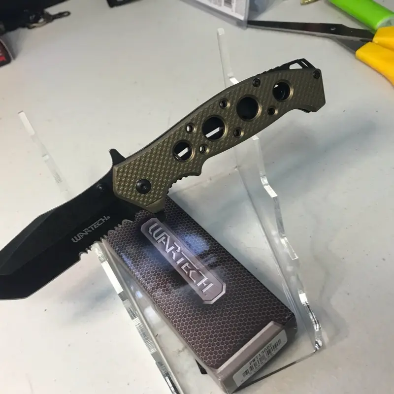 Wartech Tonto Serrated Assisted Opening Stainless Steel Handles Textured No Slip Pocket Clip with Lanyard Holes for Deep Pockets