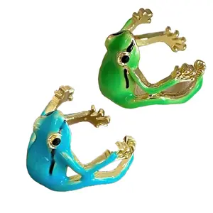 Frog Enamel Open Ring – Adjustable Cute Animal Statement Ring, Colorful Aesthetic Jewelry Gift for Women Girls, Daily Wear Trendy Accessory Synthetic Moissanite Ring White