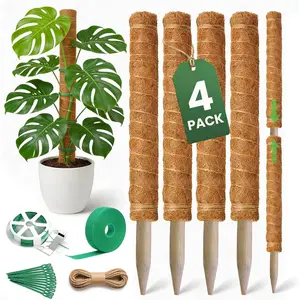 4 Pack 16" Moss Pole Monstera  Support - Stackable up to 48" -  Stakes for Indoor Climbing  Potted - Tall Coco Coir Pole Sticks & Accessories for Monstera, Pothos & Philodendron