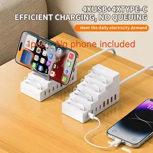 8-In-1 66w Fast Charging Station, 4 USB Ports + 4 Type-C PD Ports, Phone Stand/dashboard Organizer, Compatible with iPhone, Macbook, Smartphones, Tablets, Gaming Consoles, Charger