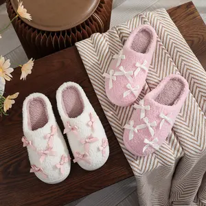 Slippers for Women Cotton Plush Soft Bowknot Memory Foam House Shoes Comfortable & Cozy Indoor Footwear