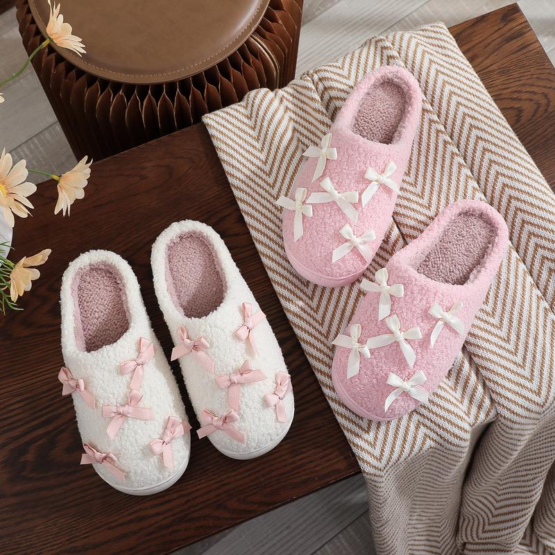 Slippers for Women Cotton Plush Soft Bowknot Memory Foam House Shoes Comfortable & Cozy Indoor Footwear