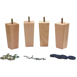 Tapered Solid Beech Wood Furniture Legs for Sofa Couch Chair Ottoman Loveseat Table Cabinet Feet Replacement(4.5" Straight Set of 4)