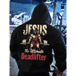 Jesus The Ultimate Deadlifter Hoodie Christian Gym Sweatshirt - Funny Faith Workout Pullover Apparel for Men Women Unisex, Bible Verse Inspired Jesus Deadlifting Graphic Black Hooded Jumper with Pocket, Religious Fitness Gift