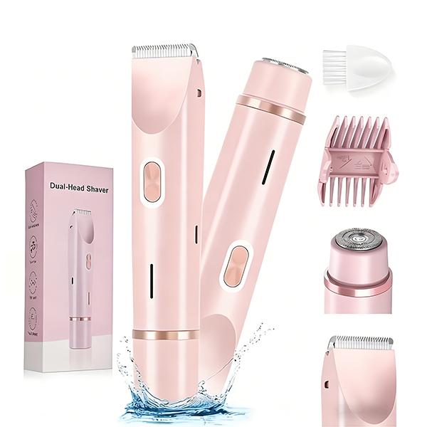 Women's 2-in-1 Electric Bikini Trimmer & Body Shaver - Dual Head Hair Removal Tool, Waterproof Rechargeable Wet & Dry Razor for Body and Facial Hair, Double-Ended Trimmer Shaver, Personal Grooming Essential