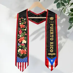 Puerto Rican Graduation Stole – Puerto Rico American Flag Graduation Sash 2026, Class of 2026 V Shape National Country Flag Sash