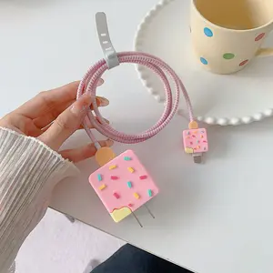 Wire Organizer-20W Fast Charging Head Anti-breakage Winder, 3D Ice Cream Design Pattern-data Cable Protective Case, Data Cable Protector with Storage Buckle/ for Apple Fast Charger, Ideal Choice for Holiday Gift