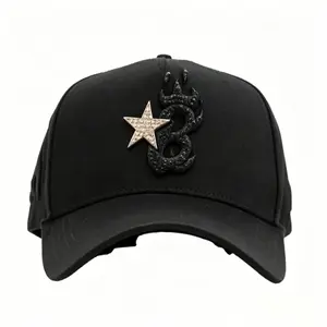 2026 popular style black·diamond-embellished letter logo star flame, fashionable hip-hop trend, adjustable baseball cap