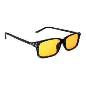 Aria, (Bling) (Computer Glasses) Amber Lens W (Hematite, Black Diamond) Genuine European Crystals (No Prescription)  NY Fifth Avenue