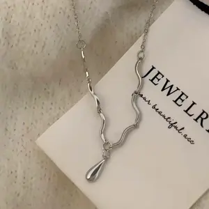Silver water drop wave necklace adjustable size ladies daily wear gift