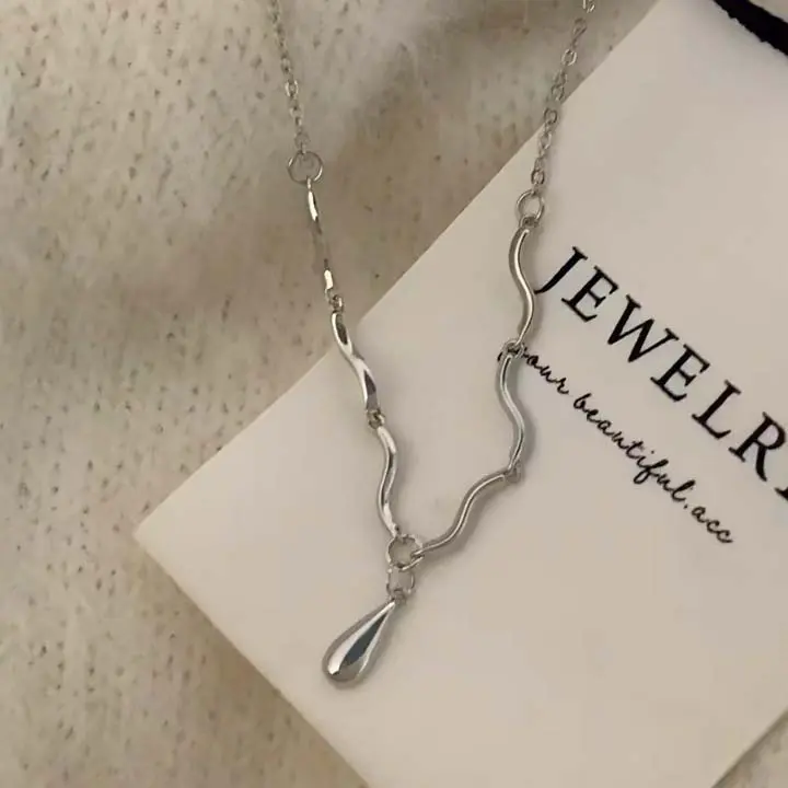 Silver water drop wave necklace adjustable size ladies daily wear gift Silver water drop wave necklace adjustable size ladies daily wear gift