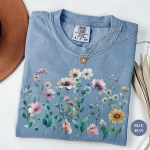 Comfort Colors Wildflower T-Shirt, Floral Cottagecore Tee, Gift For Nature Lover, Botanical Flowers Tshirt, Boho Womens Outfit, Flower Tee