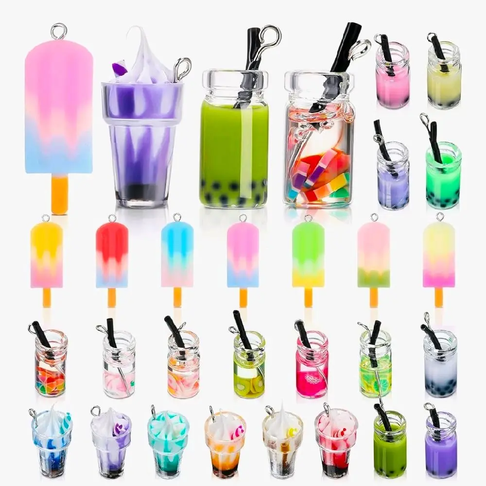 40 Pieces Resin Drink & Popsicle Charms Mini Bottle Pendants Keychain Bag Decor