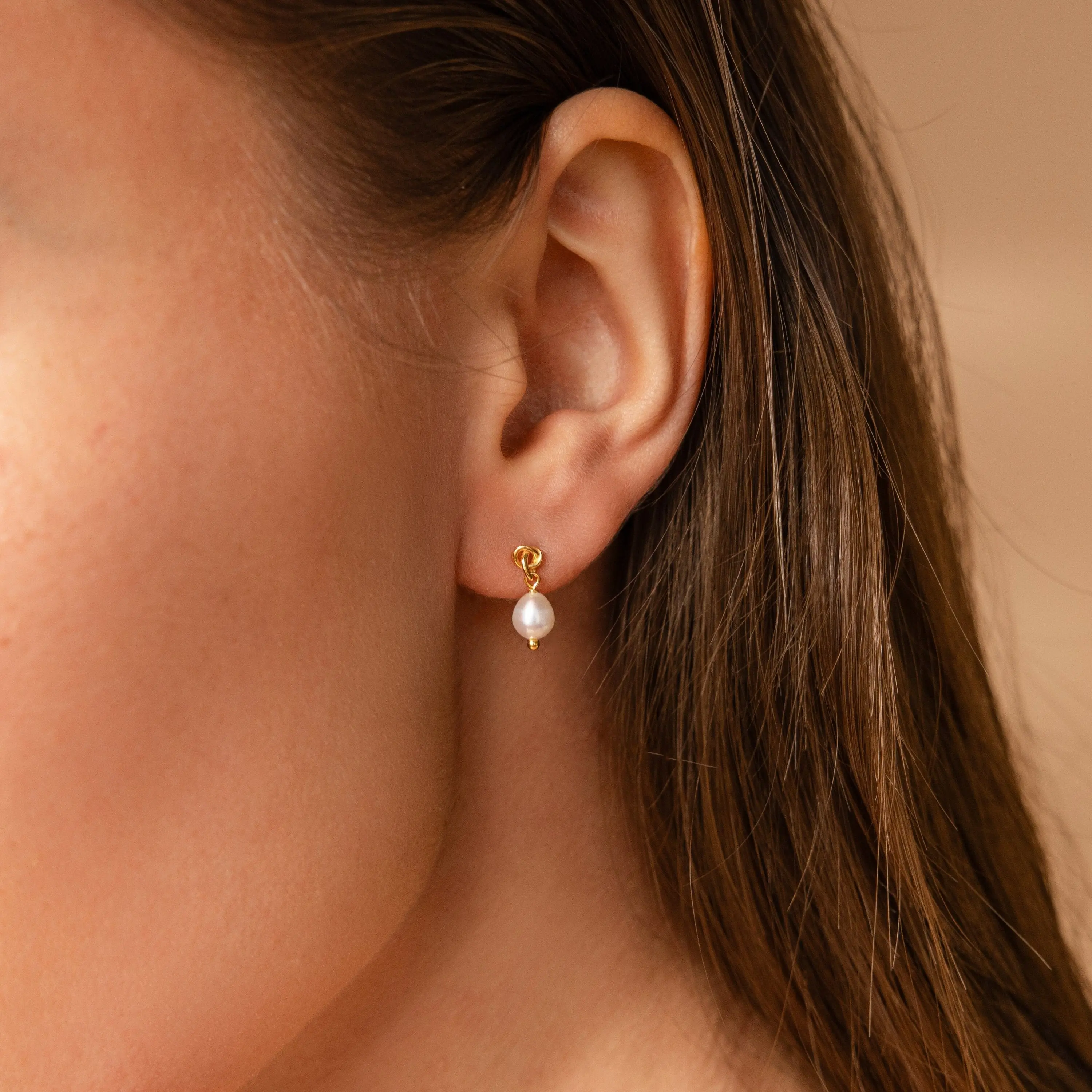 Dainty Knot Pearl Earrings by Caitlyn Minimalist - Dainty Love Knot Dangle Stud Earrings - Elegant Pearl Jewelry - Bridesmaid Gift
