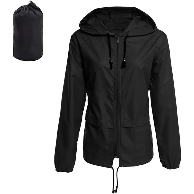 Women's Lightweight Waterproof Jacket Packable Hooded Raincoat in a Bag Sun Protection Windproof Rain Jacket