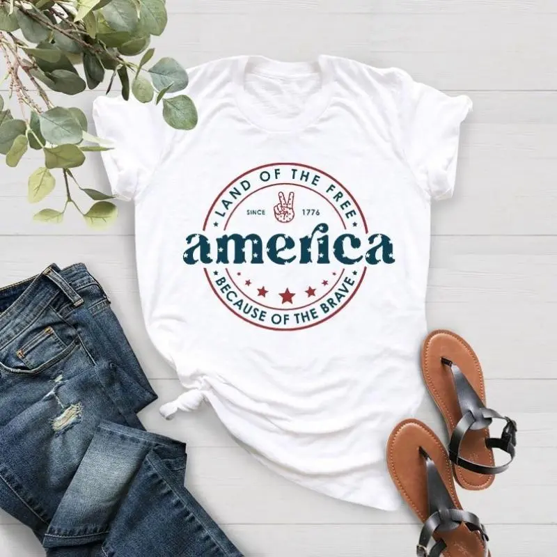 America Tshirt, Land Of Free Because Of The Brave Shirt, Memorial Day Shirt, Independence Day Outfit, 4th Of July Tshirt, Gift For American cotton tee