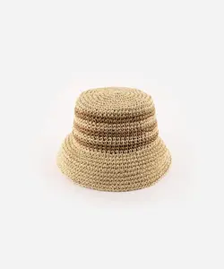 Sal Crochet Packable Bucket Hat - Black and Beige Patterned Design, Adjustable Fit, Ideal for Outdoor Use