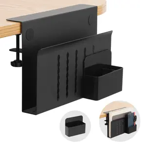 Desk Side Storage, Under Desk Laptop Mount, Table Side Hanging File Organizer, No Drill Clamp On Cable Management Tray, Laptop Holder with Magnetic Pen Holder for Office and Home(Black)