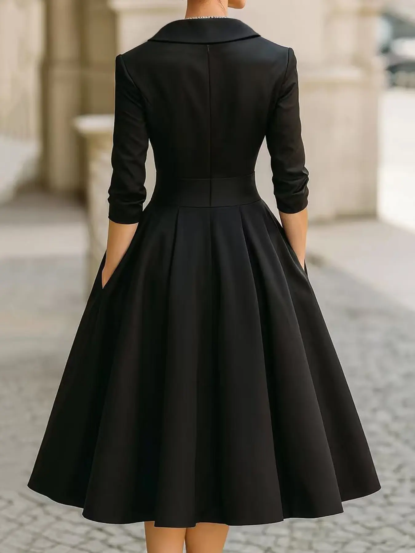 French Fashion Chic Versatile Solid Color Deep V Neck New Women's Long  Sleeve Dress, Vintage European Style Waist Cinching Party Dress - TikTok  Shop