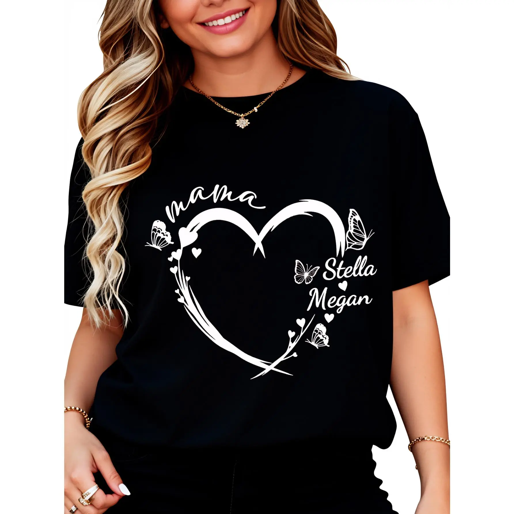 Cotton Customizable Mom Shirt with Custom Kids Name Personalized Mama Shirt for Women Gifts for Mommy Shirts Christmas Momma Gifts for Valentines Day Multiple Colors