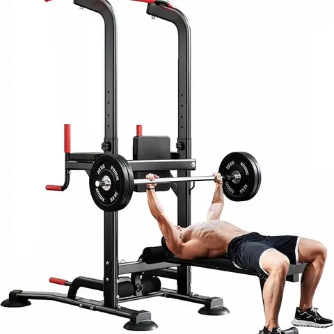 Dland 330LBS Heavy Duty Power Tower – Foldable Pull Up Bar & Dip Station, Adjustable Bench, Home Gym Equipment for Men & Women – Supports Barbell Rack, Kettlebells, Bench Press