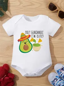 Holy Guacamole I'm Cute Baby Bodysuit, Cute Avocado Sombrero Tortilla Graphic Short Sleeve 100% Cotton Newborn Infant Romper Onesie