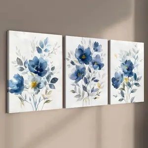 3-Piece Wood Frame Canvas Art Set, Modern Watercolor Floral Posters, Fashion Home Decor, Hallway Living Room Wall Decoration