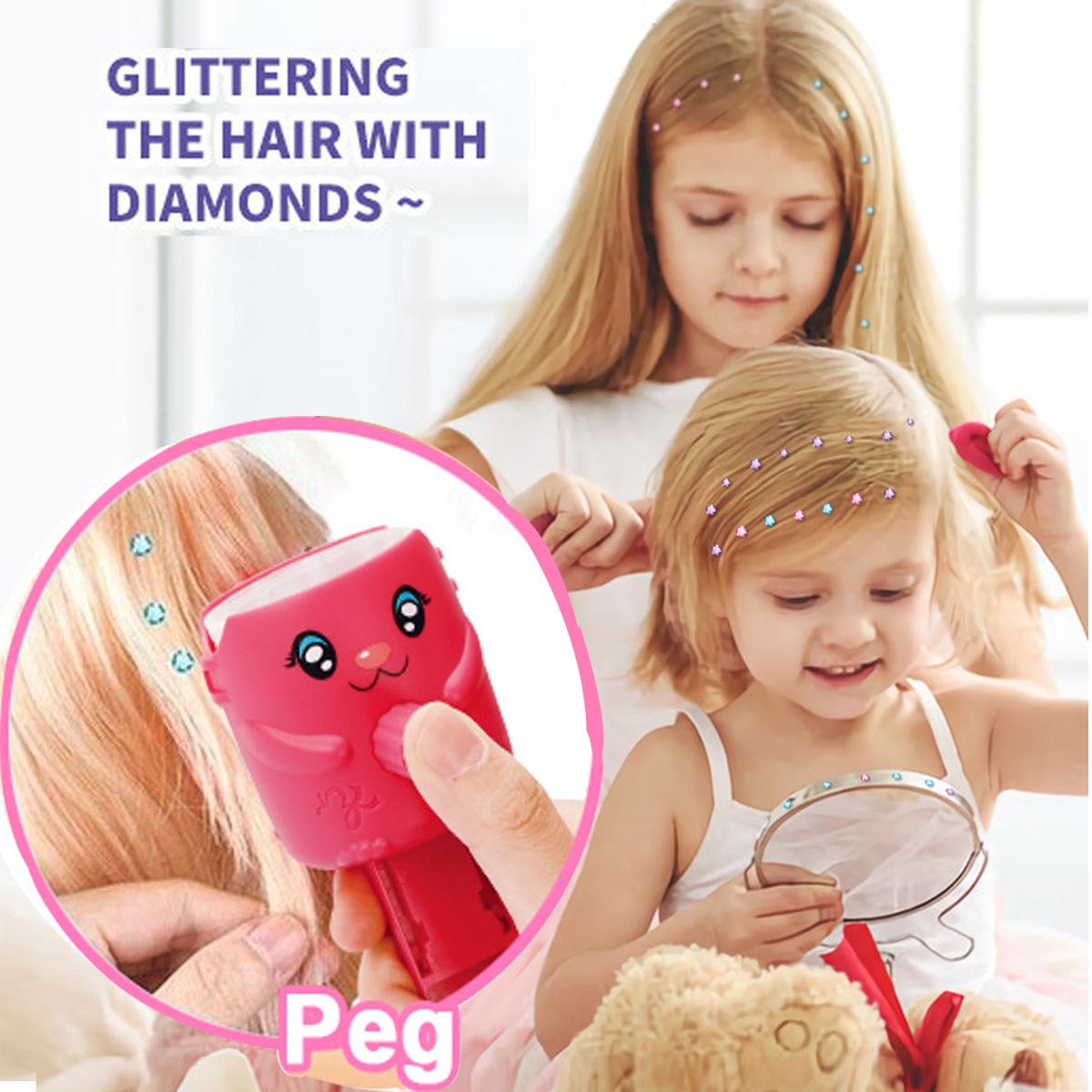 Hair Gem Stamper Kit – DIY sparkling hair styling tool | 120 rhinestones | Hair styling tool | Hair styling tool with reusable shiny gems; Christmas and birthday gifts, toys for girls